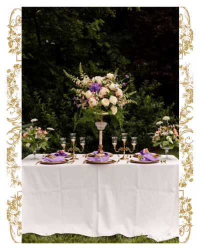 tall purple and white purple centerpiece at wedding